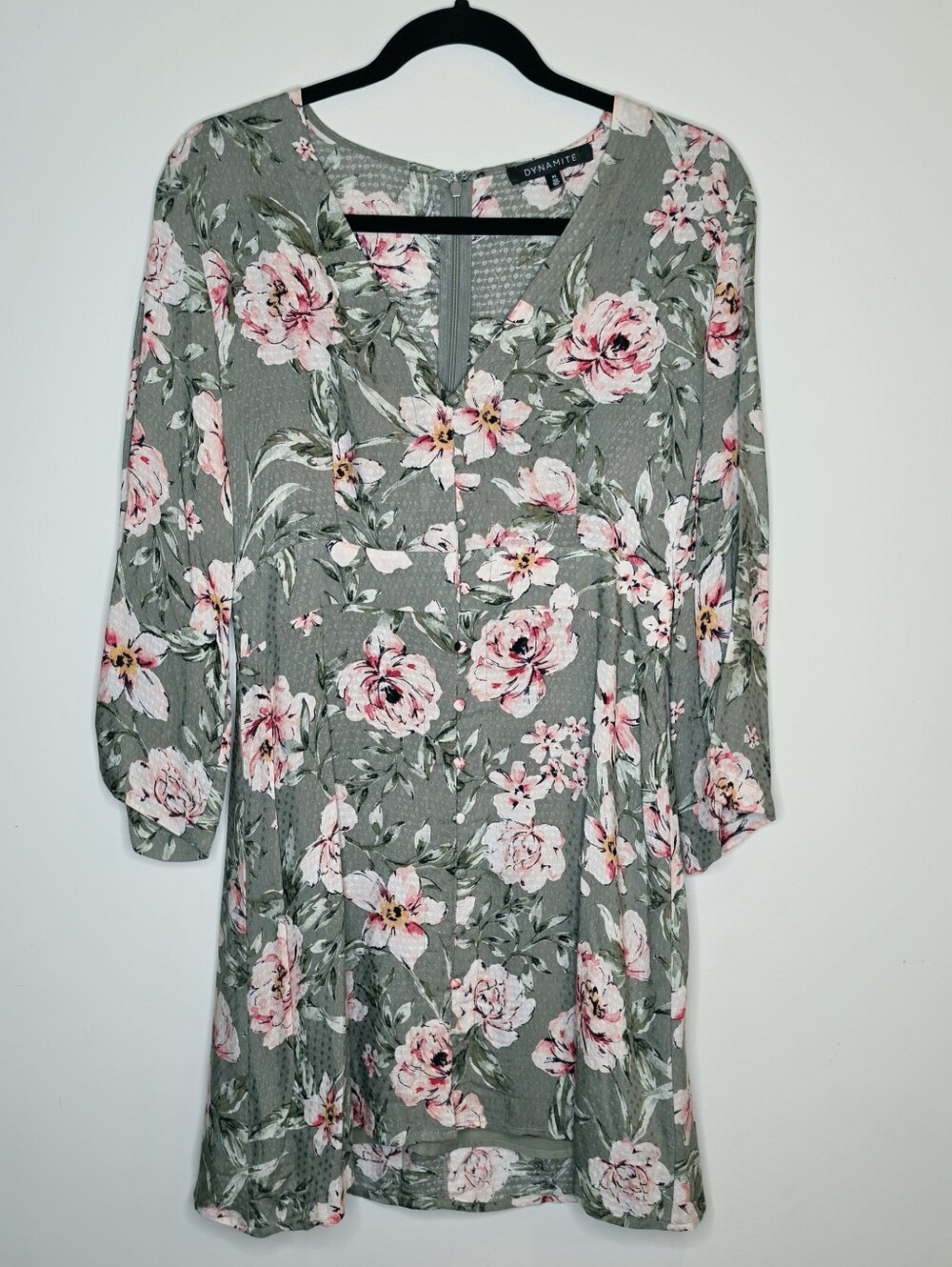 Dynamite Floral Sage Green V-Neck Dress